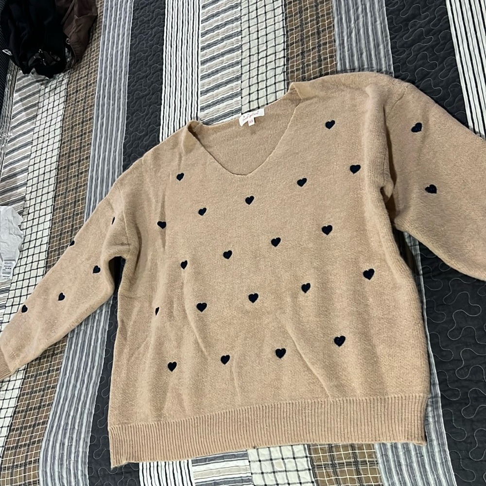 Taupe and Navy Heart Valentine Sweater